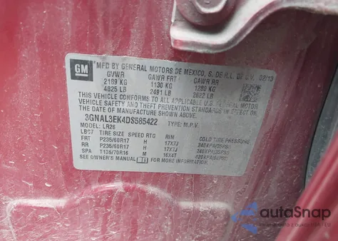 2013 Chevrolet Captiva Sport Lt z USA, uszkodzony, nr VIN 3GNAL3EK4DS585422